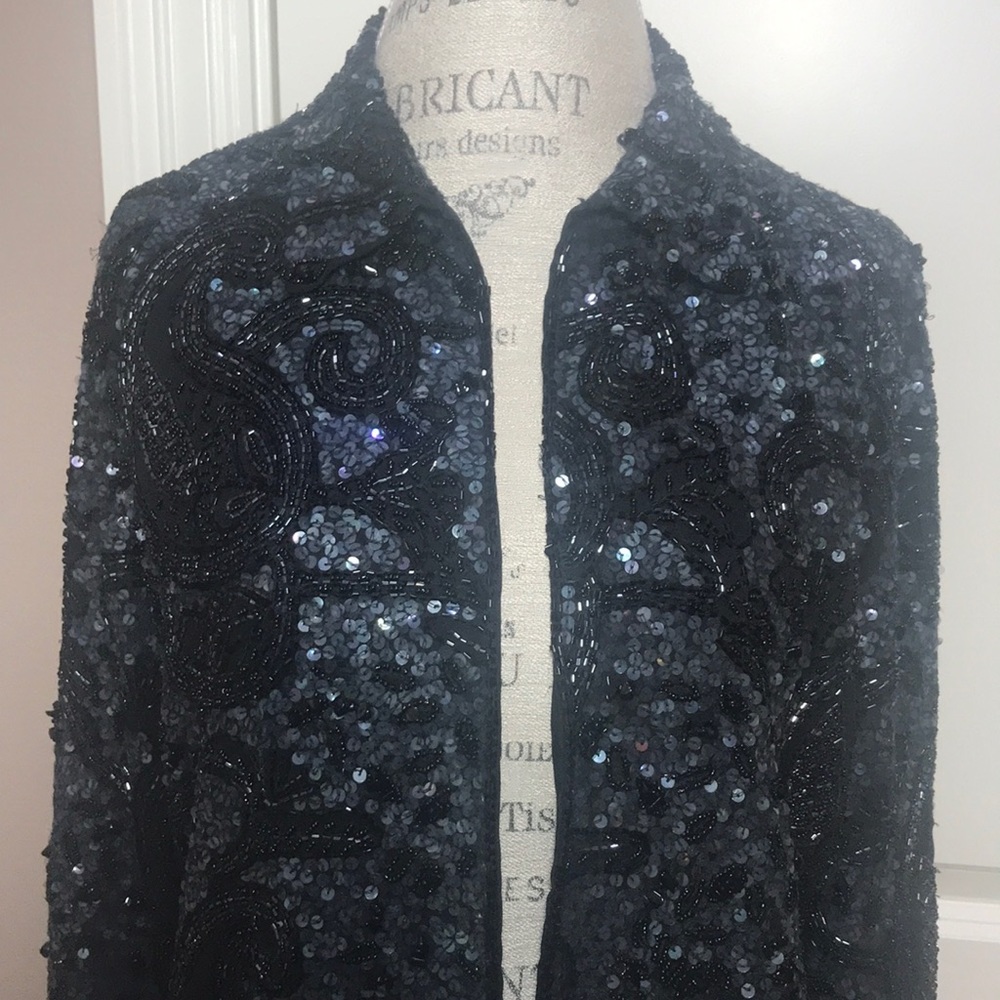 Chico’s, Additions Sz 2 Black Formal Beaded Jacket
